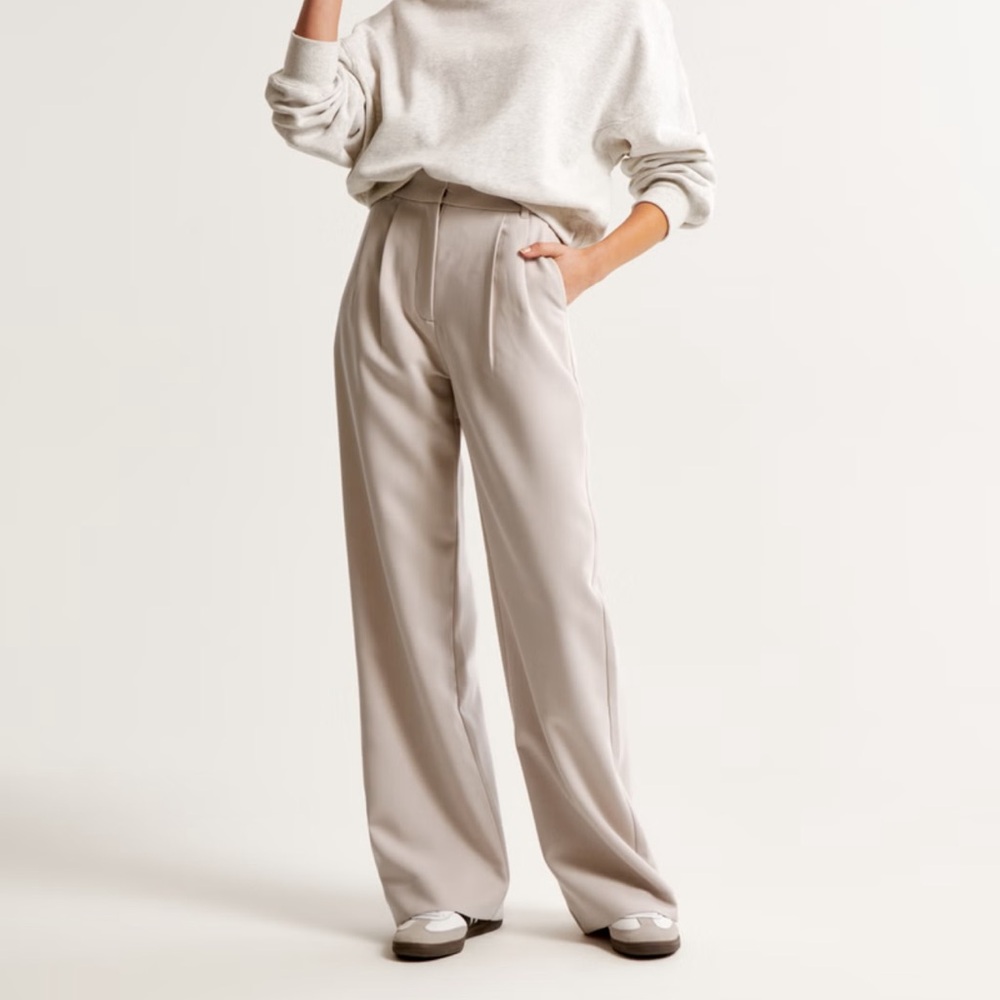 Abercrombie & Fitch Sloane Tailored Wide Leg Pants in Light taupe, Small Long